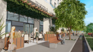 Bistro in One Metro West community will face Sunflower Blvd (proposed architectural rendering)